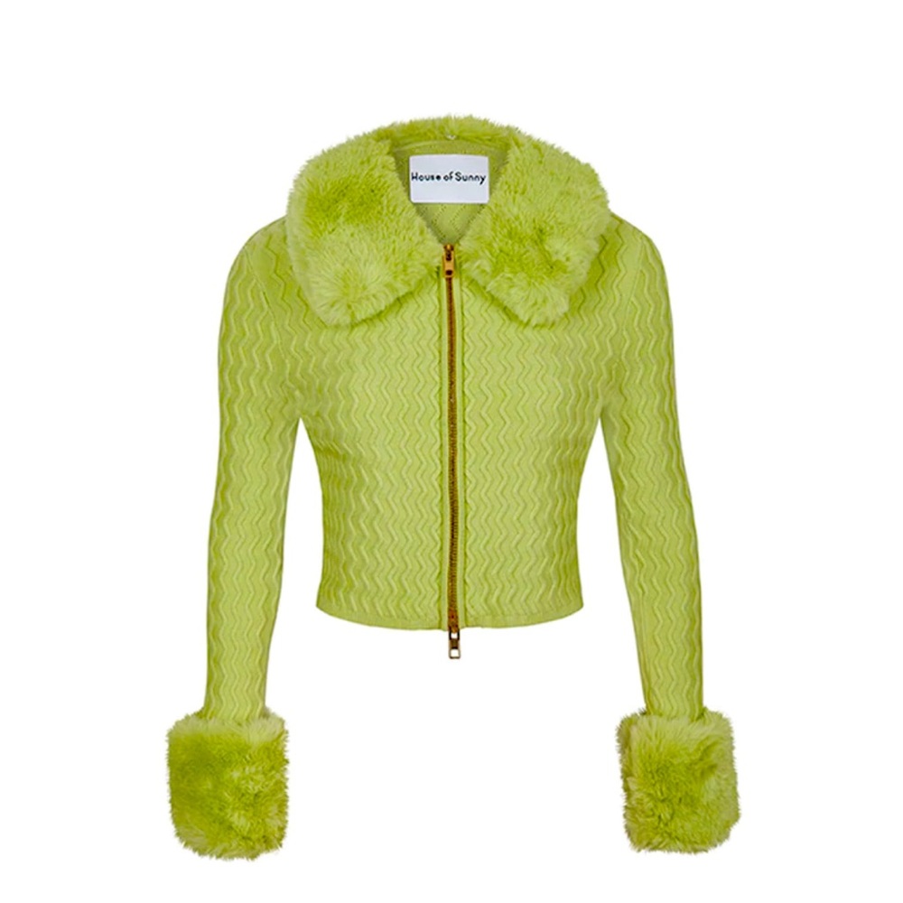 NWT House of Sunny Island Peggy Zipper Cropped Cardi (Color: Sisi Grass)